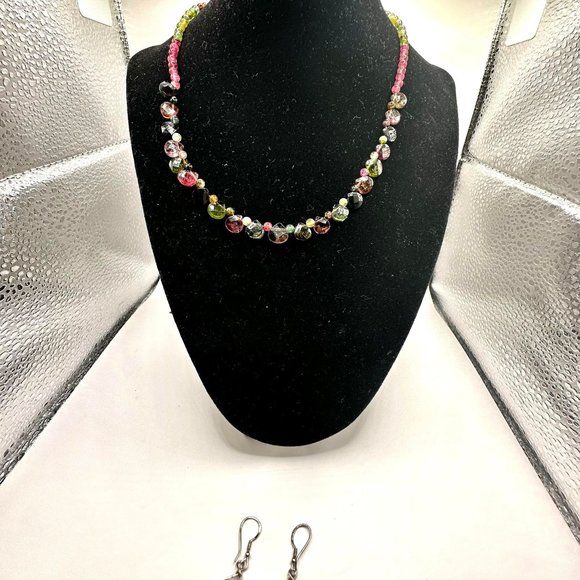 16" Purple and Green  Natural Tourmaline Crystal Necklace and Matching Earrings - Picture 13 of 13